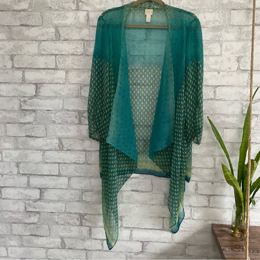 Chico's Teal Green Patterned Sheer Draped Tunic